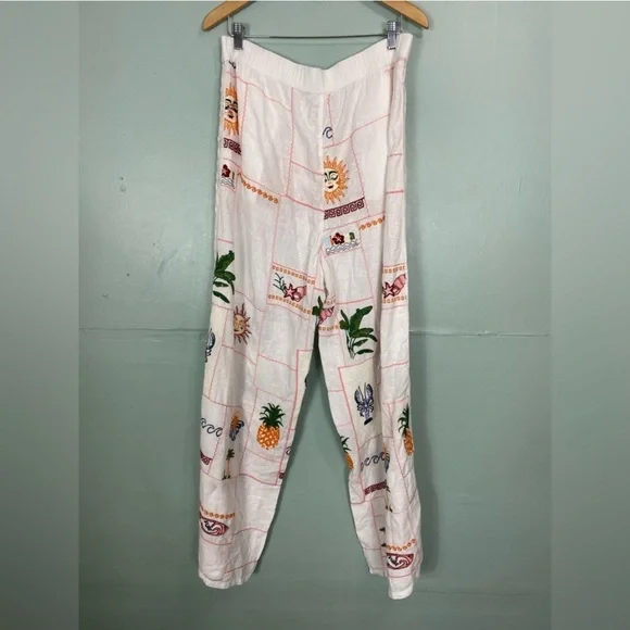 Anthropologie Pilcro Embroidered Patchwork Pants Tropical Vacation Baggy XL
